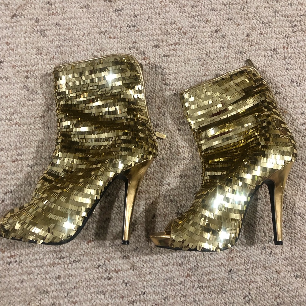 Gold sequin boots